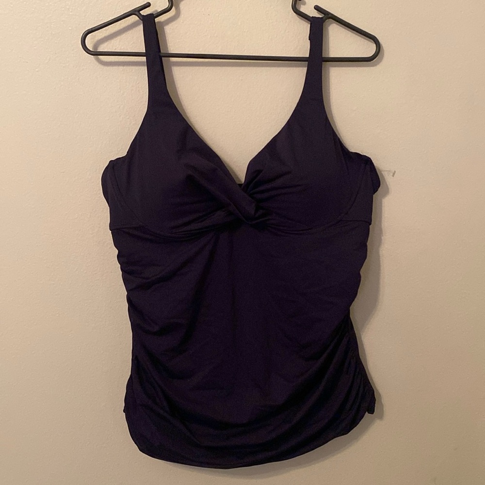 Anne Cole Navy Twist Underwire Ruched Tankini Top [Size: 40D]